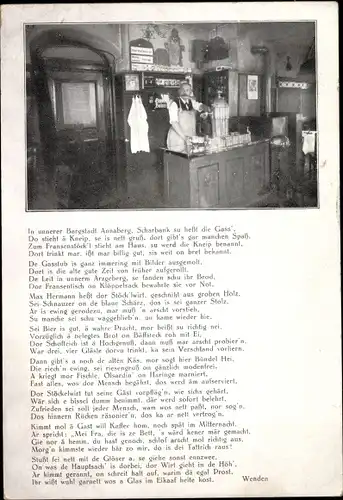 Gedicht Ak Annaberg Buchholz im Erzgebirge, Restaurant Zum Fransenstöckel, Innenansicht