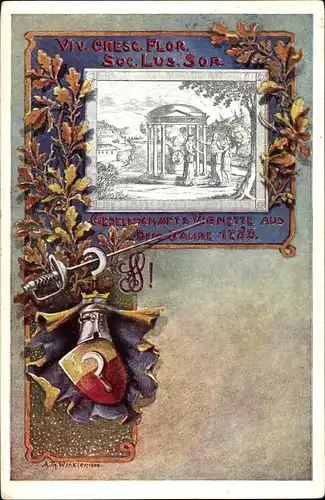 Studentika Ak Leipzig in Sachsen, Gesellschafts Vignette aus dem Jahr 1783, Soc. Lus. Sor.