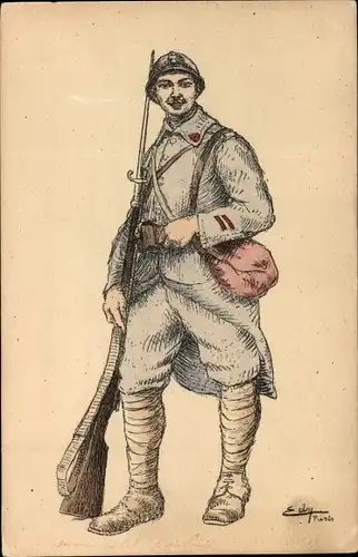 Künstler Ak Edy, Belgischer ? Soldat in Uniform, Gewehr
