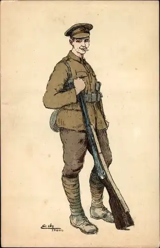 Künstler Ak Edy, Britischer Soldat mit Gewehr