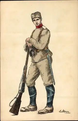 Künstler Ak Edy, Britischer ? Soldat in Uniform, Gewehr