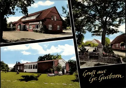 Ak Groß Gusborn Niedersachsen, Dorfpartie, Ehrenmal, Tannenkrug, Gebäude