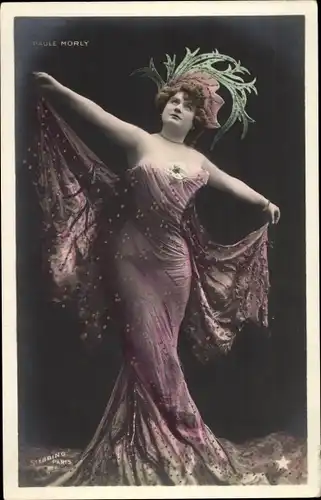 Ak Schauspielerin Paule Morly, Portrait im Kleid