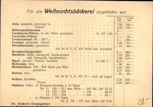 Ak Reklame, Dr. Oetker's Erzeugnisse für die Weihnachtsbäckerei, Weihnachten 1934