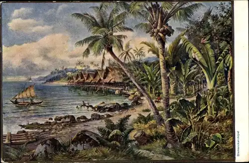 Künstler Ak Bismarck-Archipel Papua Neuguinea, deutsche Kolonie, Küste