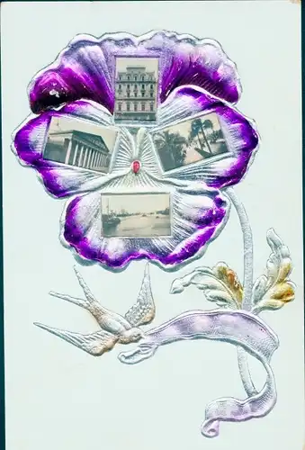 Präge Passepartout Ak Spanien ?, Stiefmütterchen, Stadtansichten