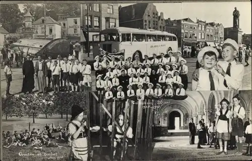 Foto Ak Boslust Utrecht Niederlande, Kinder, Autobus, KLM Passagierflugzeug