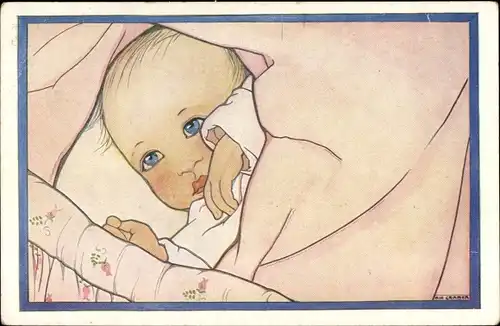 Künstler Ak Cramer, Rie, Kind in der Wiege