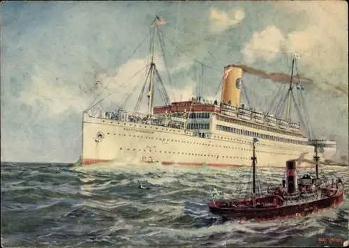 Künstler Ak Dampfer TS Drottningholm, Swedish American Line, Svenska Amerika Linien SAL