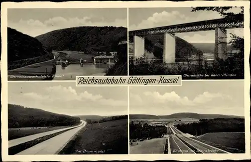 Ak Reichsautobahn Göttingen-Kassel, Werrastauwerk, Werrabrücke