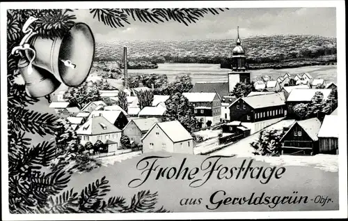 Ak Geroldsgrün im Frankenwald Oberfranken, Winteransicht, Frohe Weihnachten, Glocken