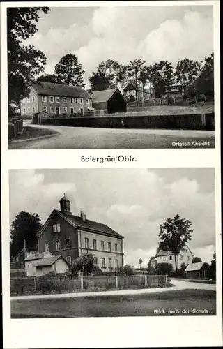 Ak Baiergrün Helmbrechts in Oberfranken, Teilansicht, Schule