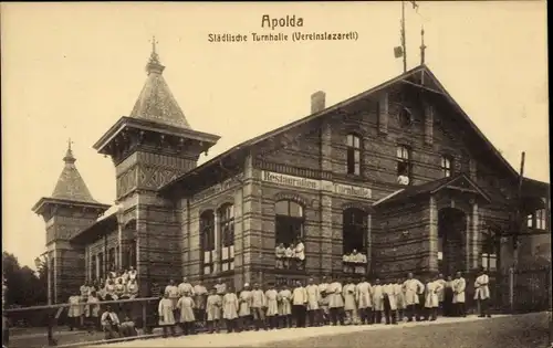 Ak Apolda in Thüringen, Städtische Turnhalle, Vereinslazarett, Restauration