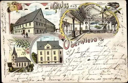 Litho Oberwiera in Sachsen, Pfarrhaus, Kirche, Gasthof, Innenansicht