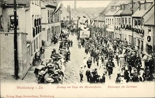 Ak Waldenburg in Sachsen, Heimatfest, Festzug, Festwagen der Schützen