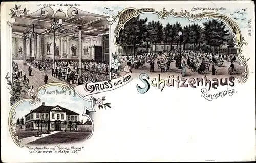 Litho Bad Langensalza in Thüringen, Schützenhaus, Cafe, Wintergarten, Schützenhausgarten