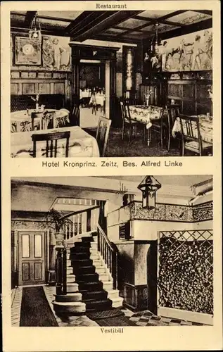 Ak Zeitz in Sachsen Anhalt, Hotel Kronprinz, Restaurant, Innenansicht