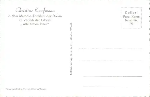 Ak Schauspielerin Christine Kaufmann, Portrait, Film Alle lieben Peter