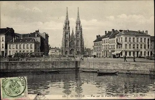 Ak Oostende Ostende Westflandern, Place du Commerce, Kirche