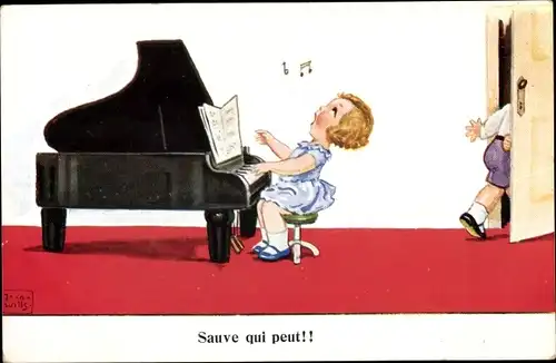 Künstler Ak Wills, John, singendes Mädchen am Flügel