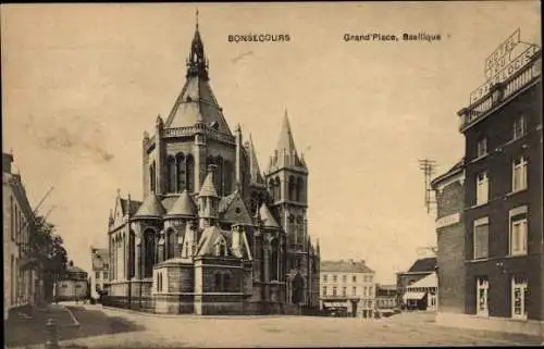 Ak Bonsecours Seine Maritime, Grand'Place, Basilika