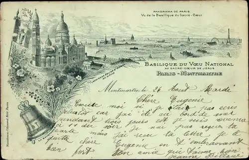 Ak Paris XVIII., Von der Basilika Sacré-Coeur aus gesehen