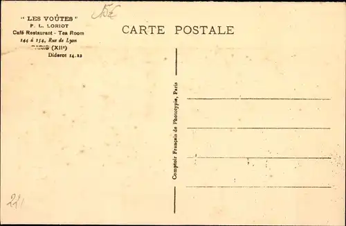 Ak Paris XII Reuilly, Rue de Lyon, Restaurant Les Voutes