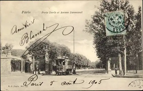 Ak Paris XII Reuilly, Avenue Daumesnil, Porte Dorée, Straßenbahn