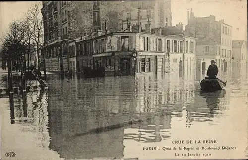 Ak Paris XII Reuilly, Boulevard Diderot, Quai de la Rapée, Die Überschwemmung der Seine, Januar 1910