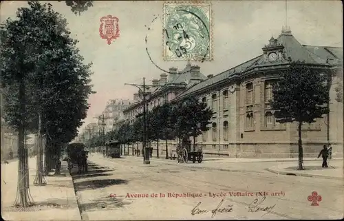 Ak Paris XI, Avenue de la République, Lycée Voltaire