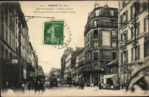 Ak Paris XI, Rue Oberkampf, Rue Crespin