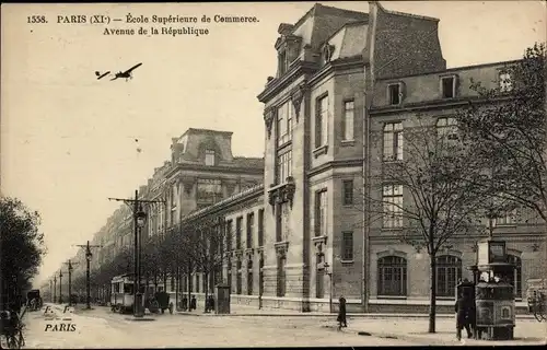 Ak Paris XI, Avenue de la République, Business School, Straßenbahn