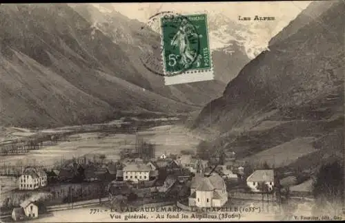 Ak La Chapelle en Valgaudémar Hautes Alpes, Vue Generale, Les Alpes, Au fond les Aupillous