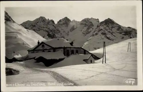 Ak Monetier les Bains Hautes Alpes, Lautaret, Hotel des Glaciers, Winter