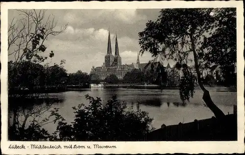 Ak Hansestadt Lübeck, Mühlenteich, Dom, Museum