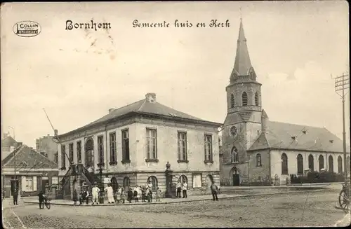 Ak Bornhem Bornem Flandern Antwerpen, Rathaus und Kirche