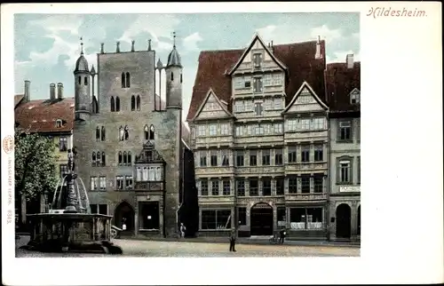 Ak Hildesheim in Niedersachsen, Wedekindhaus, Tempelherrenhaus, Brunnen