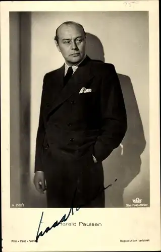 Ak Schauspieler Harald Paulsen, Portrait, Film Foto Verlag A 3520/1, Tobis, Autogramm