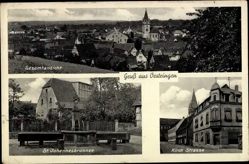 Ak Östringen in Baden, Gesamtansicht, St Johannesbrunnen, Kirchstraße