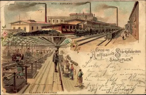 Litho Bad Salzuflen in Lippe, Hoffmanns Stärkefabriken, Kleber Pressen, Südeingang, Lok