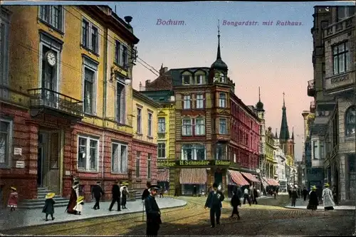 Ak Bochum im Ruhrgebiet, Bongardstraße mit Rathaus, Handlung H. Schneider