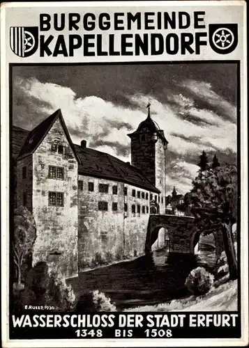 Künstler Ak Kapellendorf in Thüringen, Wasserschloss, Außenansicht, Burggraben, Brücke