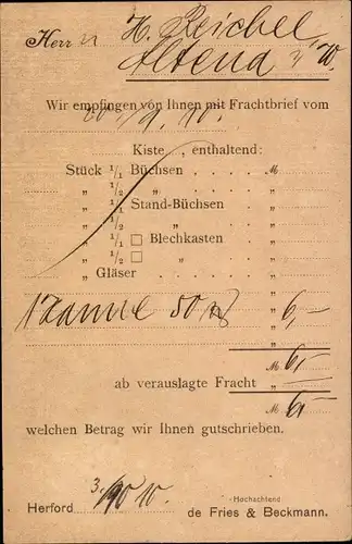 Ak Herford in Westfalen, Frachtbrief, Fracht, Fries & Beckmann