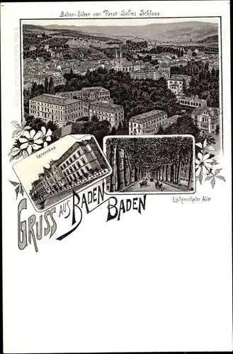 Litho Baden Baden am Schwarzwald, Totalansicht, Landesbad, Allee