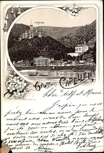 Litho Capellen Kapellen Stolzenfels Koblenz am Rhein, Schloss Stolzenfels