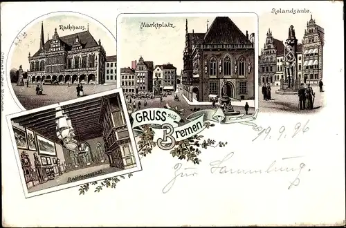Litho Bremen, Rathaussaal, Marktplatz, 1894
