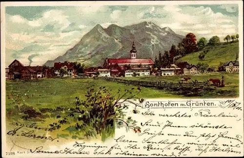 Ak Sonthofen im Oberallgäu Schwaben, Panorama mit Grünten