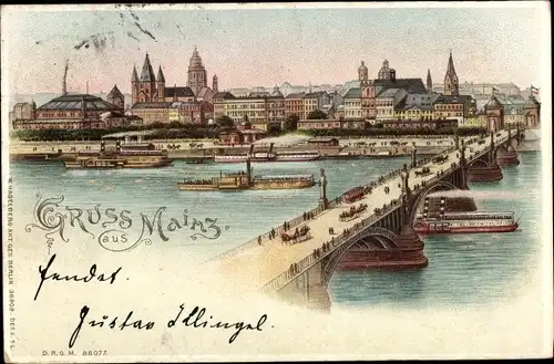 Litho Mainz am Rhein, Brücke zur Stadt