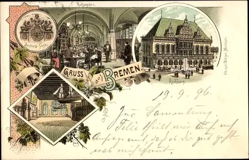 Litho Hansestadt Bremen, Rathaus, Ratskeller, Bacchus Fass