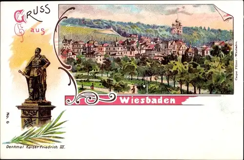 Litho Wiesbaden in Hessen, Panorama, Denkmal Kaiser Friedrich III.